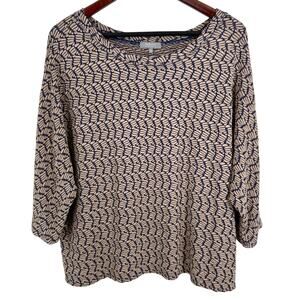 Habitat Sz Large Black Beige Wearable Art to Wear Stretchy Blouse Shirt Top